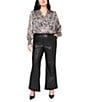 Vince Camuto Plus Size Woven Zebra Print V-Neck Long Sleeve Blouse, Color:Rich Black - Image 3
