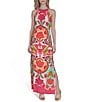 Vince Camuto Printed Halter Neck Sleeveless Belted Maxi A-Line Dress, Color:Hot Pink - Image 1