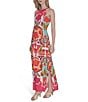 Vince Camuto Printed Halter Neck Sleeveless Belted Maxi A-Line Dress, Color:Hot Pink - Image 3