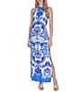 Vince Camuto Printed Halter Neck Sleeveless Belted Maxi A-Line Dress, Color:Blue - Image 1