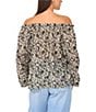 Vince Camuto Printed Off-The-Shoulder Long Sleeve Button Front Blouse, Color:Dark Green - Image 2
