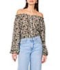 Vince Camuto Printed Off-The-Shoulder Long Sleeve Button Front Blouse - Image 1