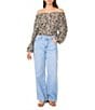 Vince Camuto Printed Off-The-Shoulder Long Sleeve Button Front Blouse - Image 3