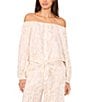 Vince Camuto Printed Off-The-Shoulder Long Sleeve Tie Front Blouse, Color:Oyster Grey - Image 1