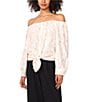Vince Camuto Printed Off-The-Shoulder Long Sleeve Tie Front Blouse, Color:Oyster Grey - Image 4