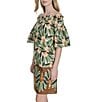 Vince Camuto Printed Poplin Off-The-Shoulder Short Sleeve Shift Dress, Color:Green - Image 3
