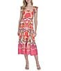 Vince Camuto Printed Square Neck Sleeveless Tiered Midi Dress, Color:Pink Multi - Image 1