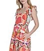 Vince Camuto Printed Square Neck Sleeveless Tiered Midi Dress, Color:Pink Multi - Image 4