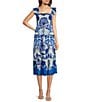 Vince Camuto Printed Square Neck Sleeveless Tiered Midi Dress, Color:Blue - Image 1