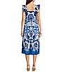 Vince Camuto Printed Square Neck Sleeveless Tiered Midi Dress, Color:Blue - Image 2