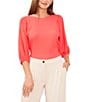 Color:Pink Allure - Image 1 - Round Neck 3/4 Puff Sleeve Knit Top