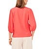 Color:Pink Allure - Image 2 - Round Neck 3/4 Puff Sleeve Knit Top