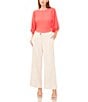 Color:Pink Allure - Image 3 - Round Neck 3/4 Puff Sleeve Knit Top