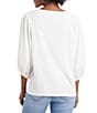 Color:New Ivory - Image 2 - Round Neck 3/4 Puff Sleeve Knit Top