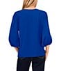 Color:Cobalt - Image 2 - Round Neck 3/4 Puff Sleeve Knit Top