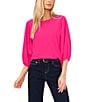 Color:Modern Pink - Image 1 - Round Neck 3/4 Puff Sleeve Knit Top