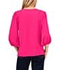 Color:Modern Pink - Image 2 - Round Neck 3/4 Puff Sleeve Knit Top