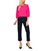 Color:Modern Pink - Image 3 - Round Neck 3/4 Puff Sleeve Knit Top