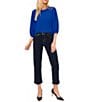 Color:Cobalt - Image 3 - Round Neck 3/4 Puff Sleeve Knit Top