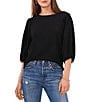 Color:Rich Black - Image 1 - Round Neck 3/4 Puff Sleeve Knit Top