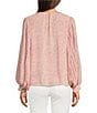 Color:Pink Orchid - Image 2 - Raining Dots Print Crew Neck Long Blouson Sleeve Smocked Shoulder Woven Yoryu Top