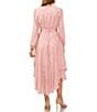 Color:Pink Orchid - Image 2 - Raining Dots Print Woven Yoryu V-Neck Long Sleeve Belted Tie Waist A-Line Midi Dress