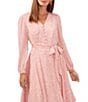 Color:Pink Orchid - Image 3 - Raining Dots Print Woven Yoryu V-Neck Long Sleeve Belted Tie Waist A-Line Midi Dress