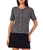 Vince Camuto Round Neck Short Sleeve Button Front Cardigan, Color:Medium Heather Grey - Image 1