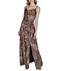 Vince Camuto Satin Leopard Print Drape Neck Sleeveless Maxi Dress, Color:Brown - Image 1