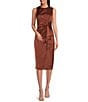 Color:Brown - Image 1 - Satin Tuck Waist Ruffle Skirt Midi Dress