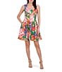 Vince Camuto Scuba Crepe Floral Print Square Neckline Sleeveless Fit and Flare Dress, Color:Green - Image 1