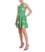 Color:Green Multi - Image 1 - Scuba Knit Floral Print Halter Neck Sleeveless Pocketed Fit and Flare Mini Dress