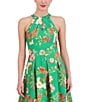 Color:Green Multi - Image 3 - Scuba Knit Floral Print Halter Neck Sleeveless Pocketed Fit and Flare Mini Dress