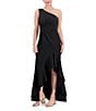 Color:Black - Image 1 - Scuba Knit One-Shoulder Sleeveless Side Twist Ruffle High-Low Hem A-Line Gown