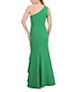 Color:Green - Image 2 - Scuba Knit One-Shoulder Sleeveless Side Twist Ruffle High-Low Hem A-Line Gown