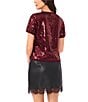 Vince Camuto Sequin Coordinating Crew Neck Short Sleeve Sweater, Color:Rich Burgundy - Image 2