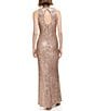 Color:Latte - Image 2 - Sequin Crew Neck Sleeveless Side Slit Ruched A-Line Gown