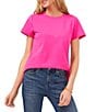 Color:Hot Pink - Image 1 - Short Sleeve Crew Neck Knit Tee Shirt