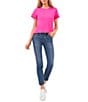 Color:Hot Pink - Image 3 - Short Sleeve Crew Neck Knit Tee Shirt