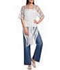 Vince Camuto Short Sleeve Mesh Net Fringe Tie Front Topper - Image 3