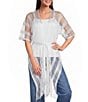 Vince Camuto Short Sleeve Mesh Net Fringe Tie Front Topper - Image 1