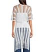Vince Camuto Short Sleeve Mesh Net Fringe Tie Front Topper - Image 2
