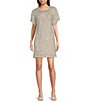 Color:Champagne - Image 1 - Short Sleeve Round Neck Sequined Shift Mini Dress
