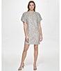 Color:Champagne - Image 5 - Short Sleeve Round Neck Sequined Shift Mini Dress