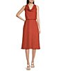 Color:Rust - Image 1 - Sleeveless Cowl Neck Satin Jacquard Blouson Midi Dress
