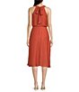Color:Rust - Image 2 - Sleeveless Cowl Neck Satin Jacquard Blouson Midi Dress
