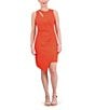 Color:Poppy - Image 1 - Sleeveless Cut-Out Sheath Asymmetrical Wrap Skirt Dress