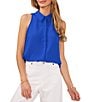 Color:Sapphire sky - Image 1 - Sleeveless Point Collar Button Front Blouse