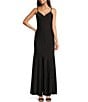 Color:Black - Image 1 - Sleeveless V-Neck Satin Gown