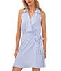 Color:Airy Blue - Image 3 - Sleeveless V-Neck Stripe Wrap Dress